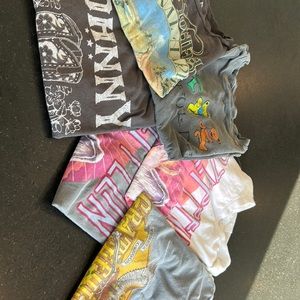 6 concert tees 100% cotton Life  brand  s/xs ledzep NeilY Gratefuldead JohnnyC